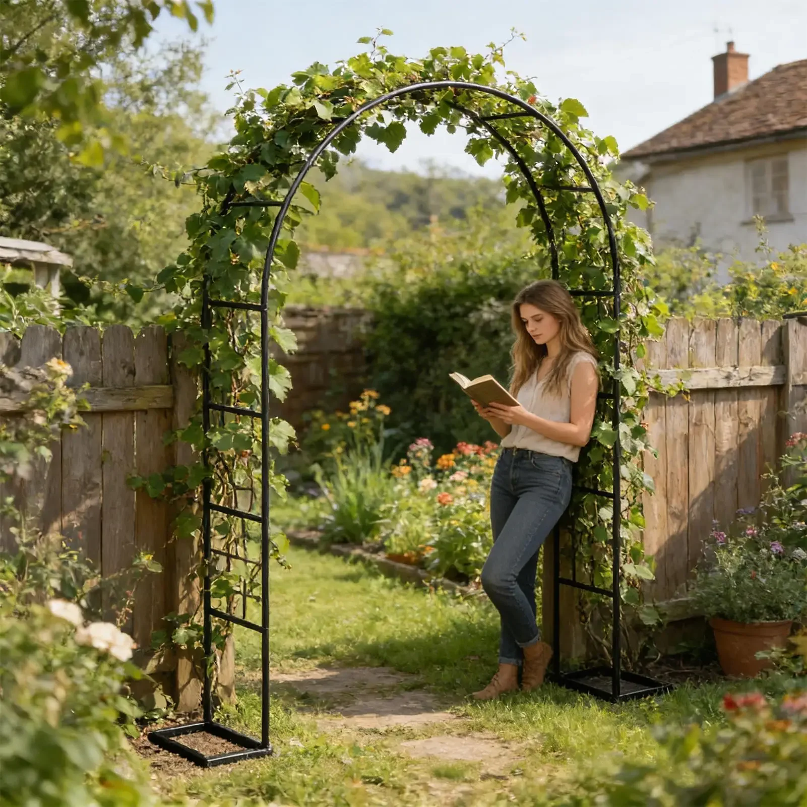 Metal Garden Arch Iron Metal Heavy-Duty Backdrop Arch Trellis Climbing Plants for Lawn Yard Backyard Wedding Engagement