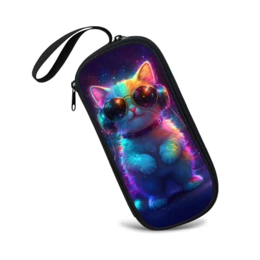 

's Pencil Case, Large Zipper Pencil Pouch for Boys with Two Compartments Boys Pen Pouch for School Cat with Headphones Pencil B