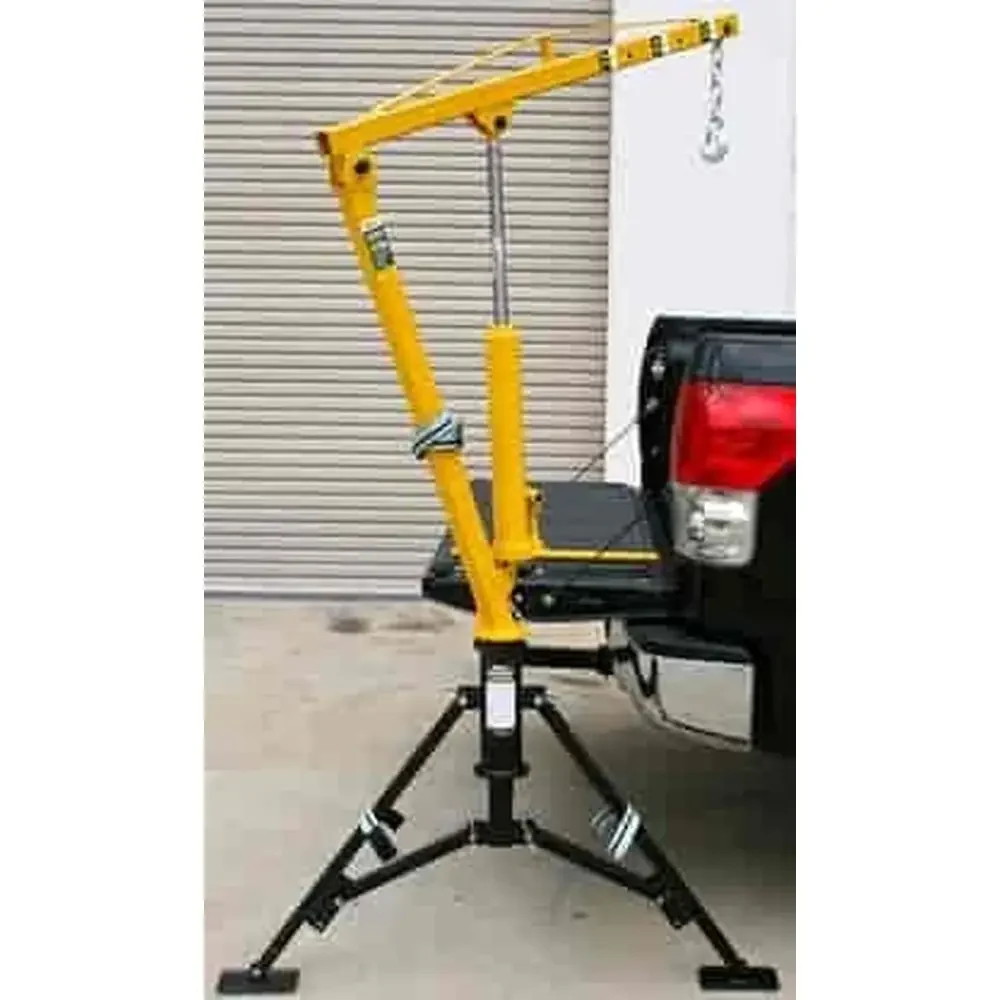 Hydraulic Hitch-Mounted Crane 500-750-1000 lbs Lift Range 22-79 in. Yellow & Black Steel Rotates 360 Degrees Truck Mount Alloy