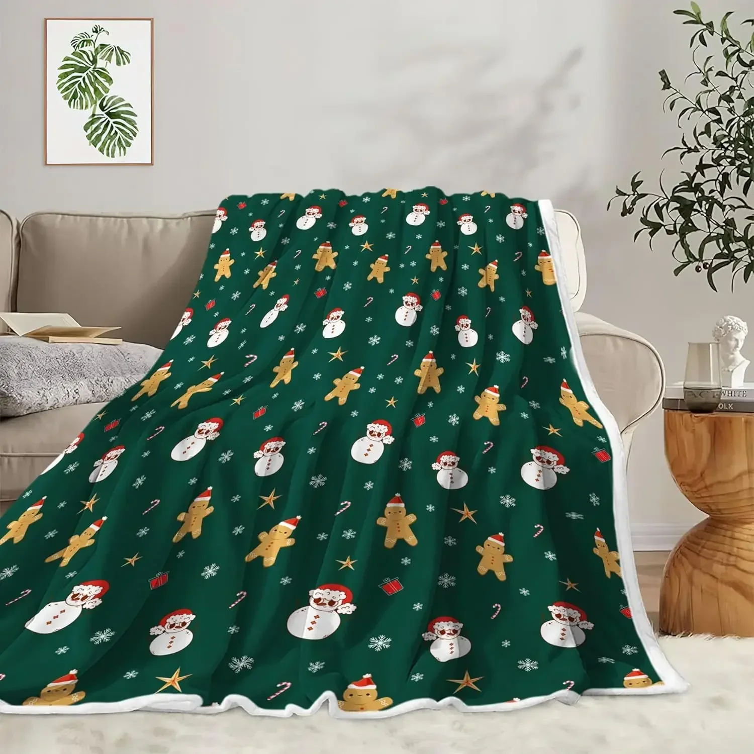 Green Vitality Christmas Snowman Cute Little Man Blanket Both Sides Available Soft Cozy Warm Holiday Ambiance Decorative Blanket