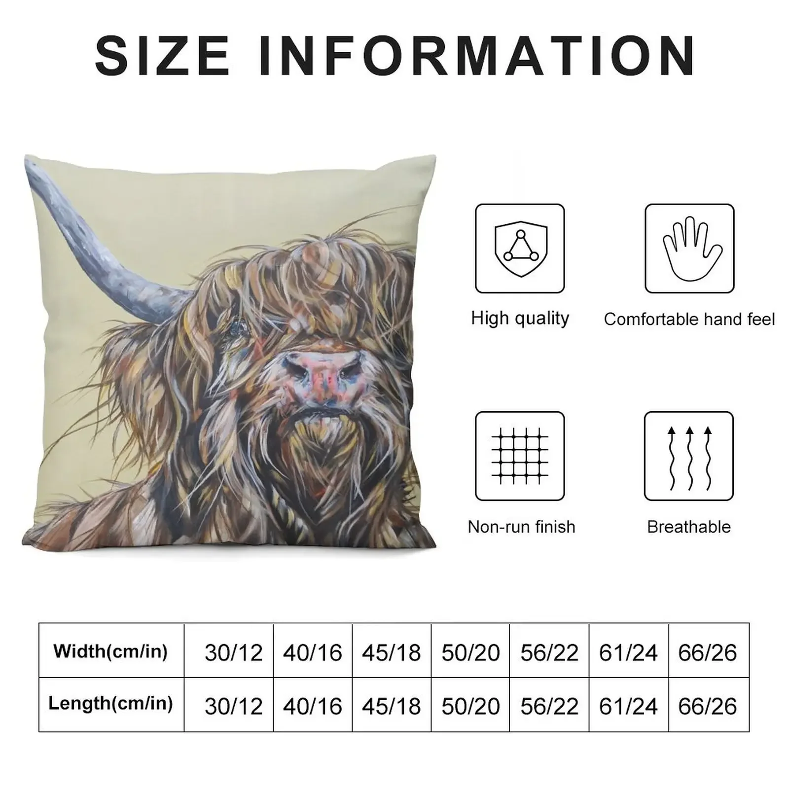 Wally McWindy. Highland hairy cow, Heilan Scottish funny coo art by award-winning UK artist Sam Fenner Throw Pillow