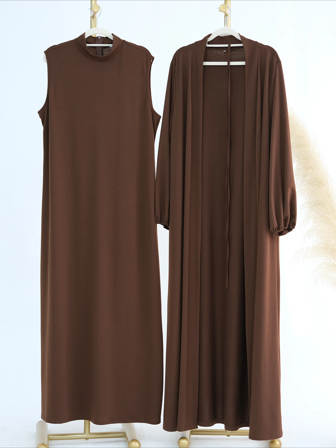 Skromna sukienka dla kobiet Abaya Cardigan 2-częściowy zestaw Długi szlafrok Ramadan Dubai Abayas Kaftan Eid Muslim Vestidos Jalabiya Dresses