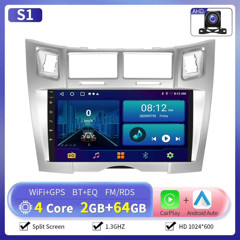 Camecho 6 + 128G Autoradio Draadloze CarPlay Android Auto Voor Toyota Yaris Vizi 2005-2011 Auto intelligente Systeem GPS Stereo 4G WiFi