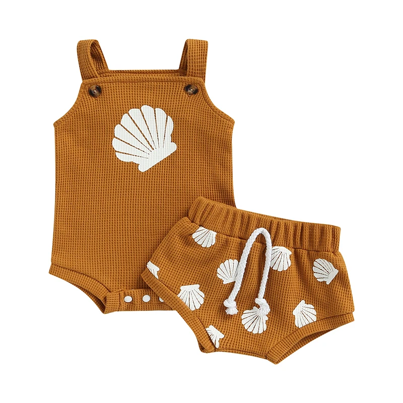 

2Pcs Infant Baby Clothes Set Waffle Cotton Newborn Print Vest Romper Tops Bloomer Shorts Suit Baby Summer Outfits Clothing