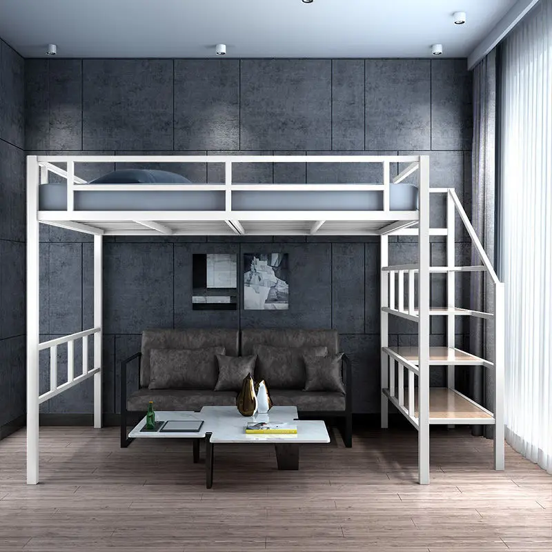 Bed, table, high and low iron sheet, upper adultsmall apartment loft storage elevated bed