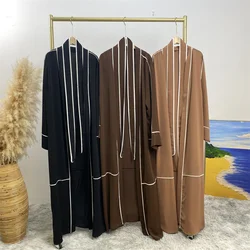 Middle East Dubai Muslim women fashion women's dress Arab Turkey contrast color striped cardigan Islamic hot cardigan robe