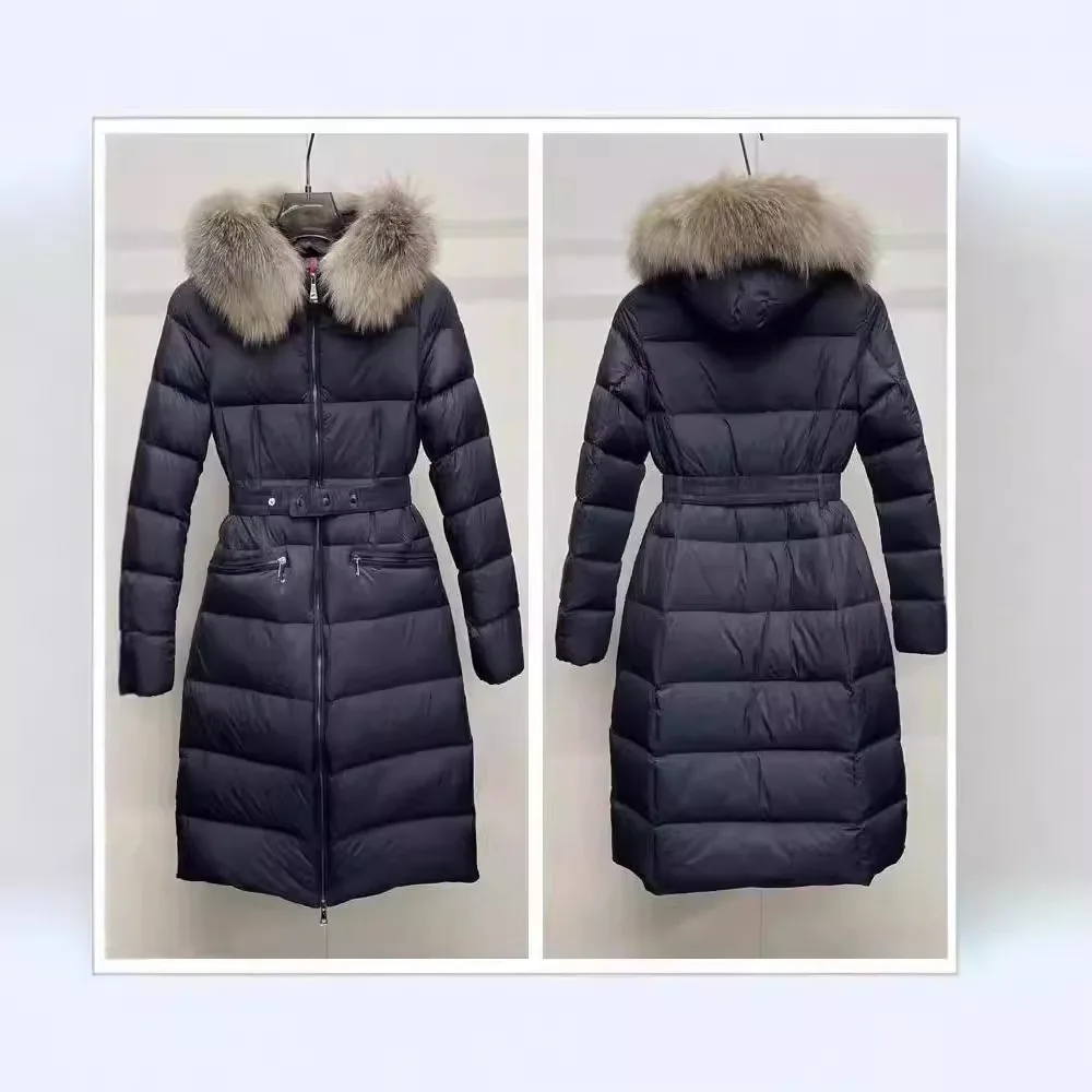 Luxury Brand High Quality Winter New Mid-length Down Coat for Women Warm Slim Down Jacket Hood Large Fur Collar Thickened A-line