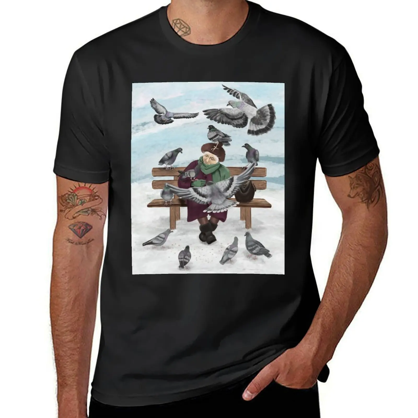 

Pigeon Lady T-Shirt Aesthetic clothing graphics customs design your own big and tall t shirts for men