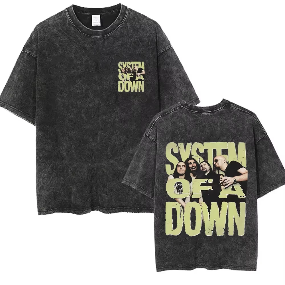 Washed Vintage System of A Down Chop Suey English Letter Print T-shirts Men Rock Oversized T Shirt 90s Alternative Metal T-shirt