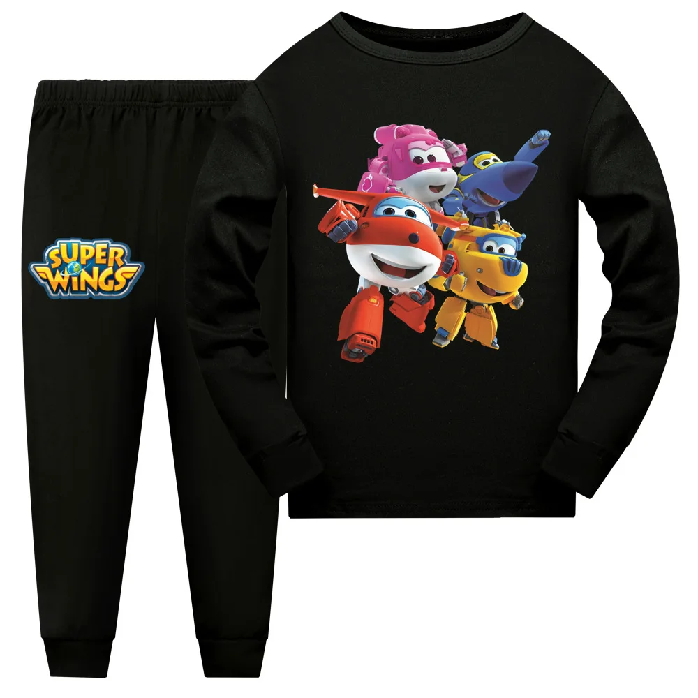 Super Wings Costume Kids Long Sleeve Pyjama Baby Girls Cartoon Jett T Shirt Pants 2pcs Pajamas Set Teenage Boys Casaul Sleepwear