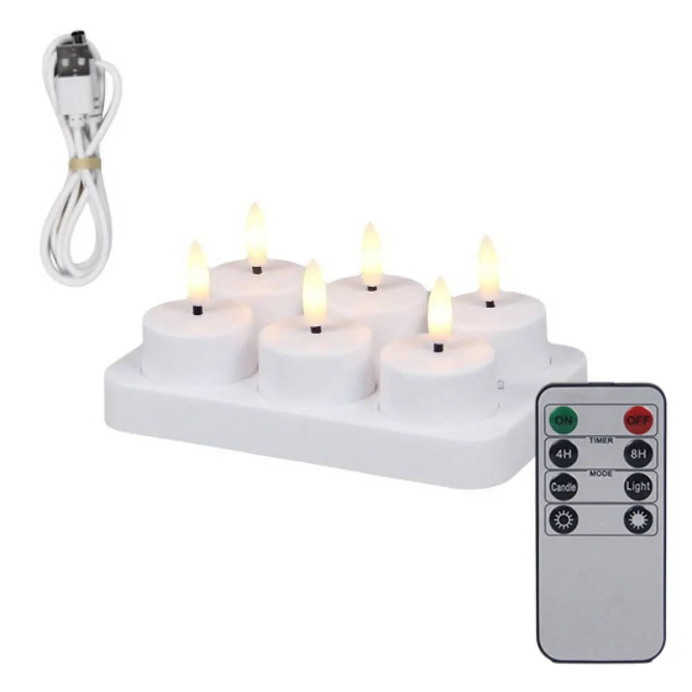 

4/6/8/12 PCS Remote Control Christmas LED Candle Light Flameless Rechargeable Tea Light Warm Yellow Electronic Candle Bedroom