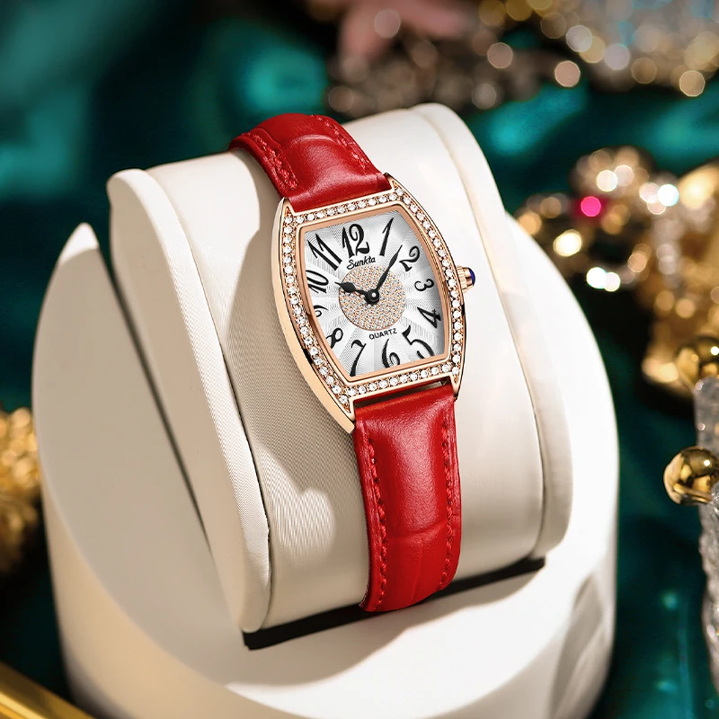

Новые повседневные кварцевые часы SUNKTA 2026 с люминесцентным циферблатом, женские часы с бриллиантами, простые женские часы, модные наручные часы, подарок + коробка