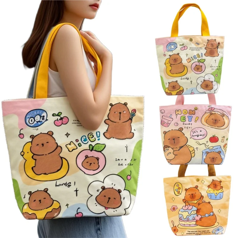

Cartoon Capybara Canvas Bag Women's Casual Shoulder Bag Large Capacity Crossbody Bag Cartoon Handbag Daily Lunch Bag