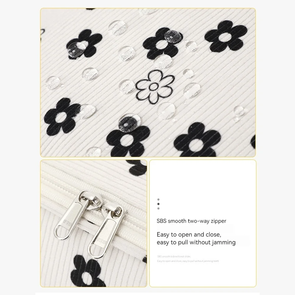 Tas Penyimpanan Kain Korduroi Besar, Kantong Makanan Piknik Bermotif Bunga, Kotak Makan Siang Berinsulasi untuk Piknik, Sekolah, Kerja, Perjalanan