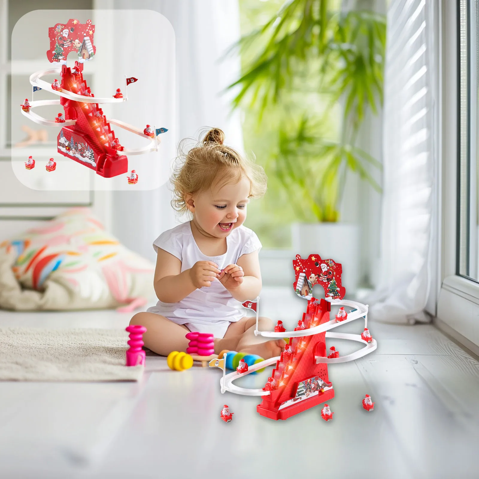 

Christmas Toys Santa Electric Slide Climbing Toy Fun Santa Racing Game Xmas Roller Playthings Suitable For Toddler Indoor Toys