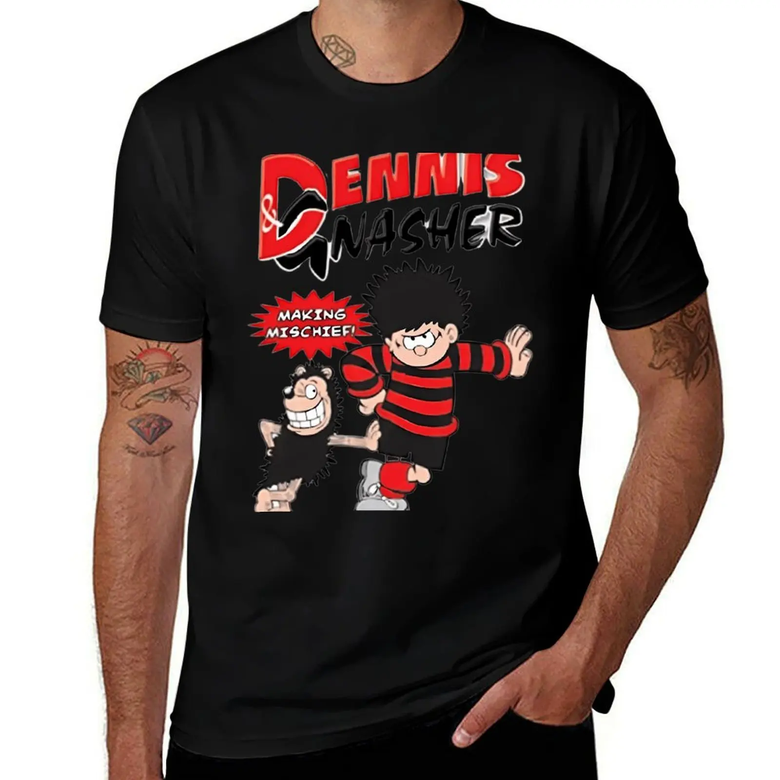 Making Mischief. Classic Dennis the menace and Gnasher, vintage style. T-Shirt Active Wear Sports for Men T-Shirt