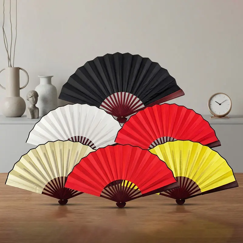 Chinese Handheld Folding Fan Solid Color Wooden Bamboo Antiquity Fold Fans DIY Calligraphy Painting