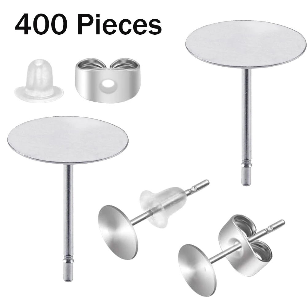 400pcs Earring Posts Stainless Steel with Hypo-allergenic Posts Butterfly and Rubber Bullet Backs for DIY Stud Jewelry Making