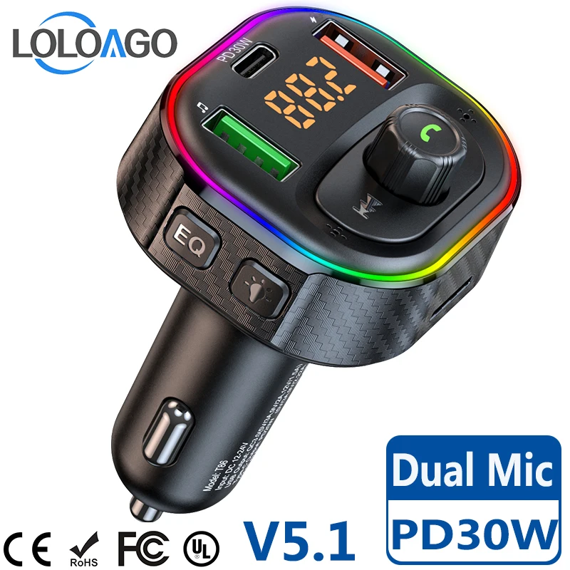 

PD30W Fast Charging Dual Microphone HD Call U-disk Playback Lossless Sound Car Audio Stereo MP3 Radio 12V/24V FM Transmitter