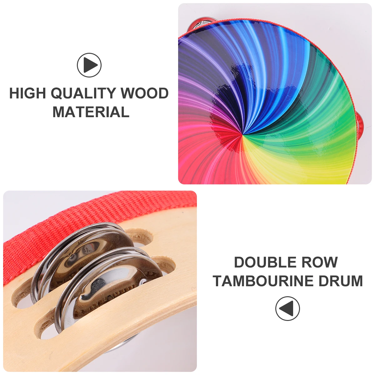 

8 Inch Laser Drum Tambourine Hand Percussion Toy Wooden Instrument Double Row Small Size Lightweight Party Concert Kids Music