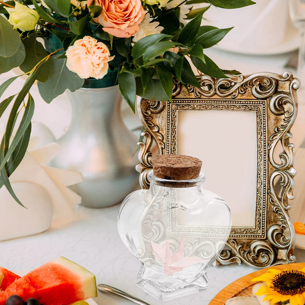 

4pcs Mini Heart-Shaped Jars Cork Lids Clear Wishing Bottles Diy Art Wedding Favors Valentine'S Day Love Containers Decorative