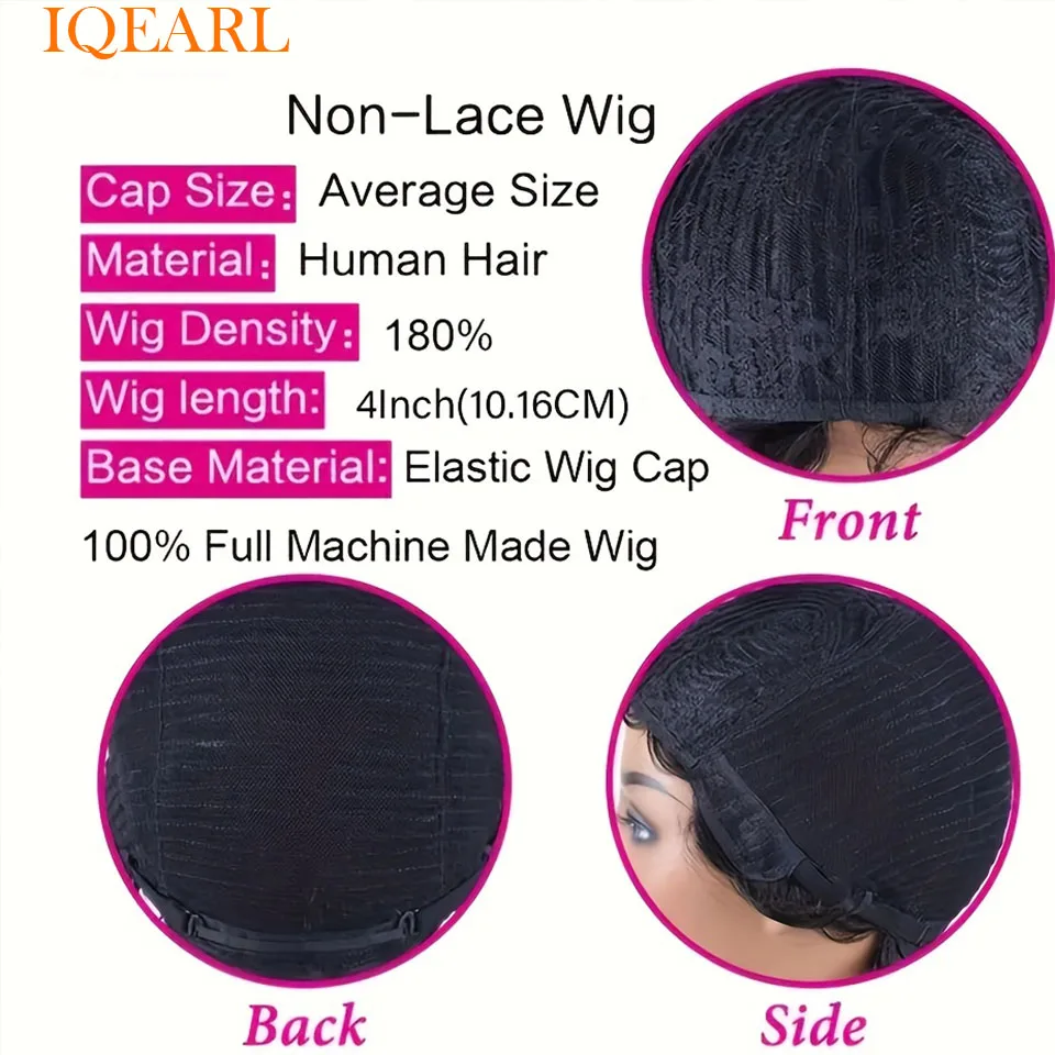 Wig rambut keriting ikal Afro pendek untuk wanita hitam Wig berbulu Afrika rambut manusia dengan poni Wig mesin rambut potongan Pixie Brasil