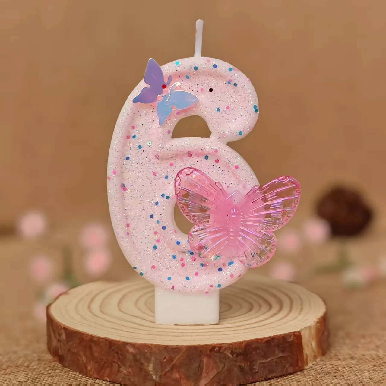 3D-Schmetterlings-Zahlenkerzen 0-9, glänzende, pinkfarbene Glitzerkerzen für Geburtstagskuchen, Kuchendekoration, Partyzubehör – Detail 10