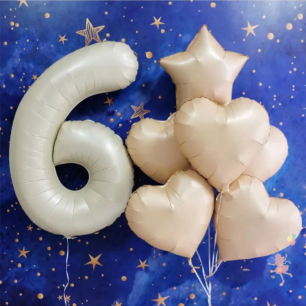 7pcs/set Beige Caramel Love Heart  Giant Digital Ballons Set for Boy Girl Birthday Party Decoration Baby Shower Air Helium Balls