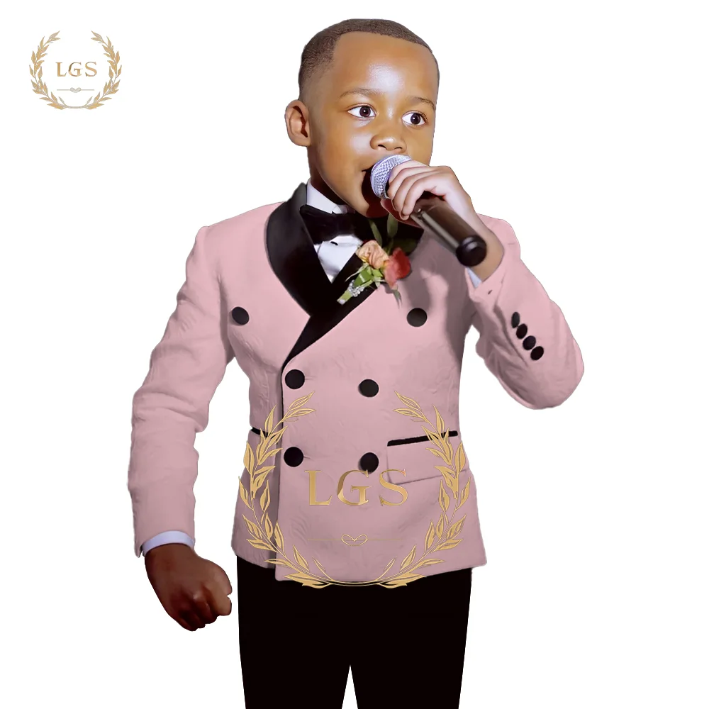 Boys' 2-piece formal suit - floral jacket and black trousers, suitable for performances, parties, dances and celebrations