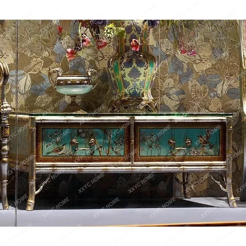 

XX retro solid wood painted coffee table household living room decorative storage tea table