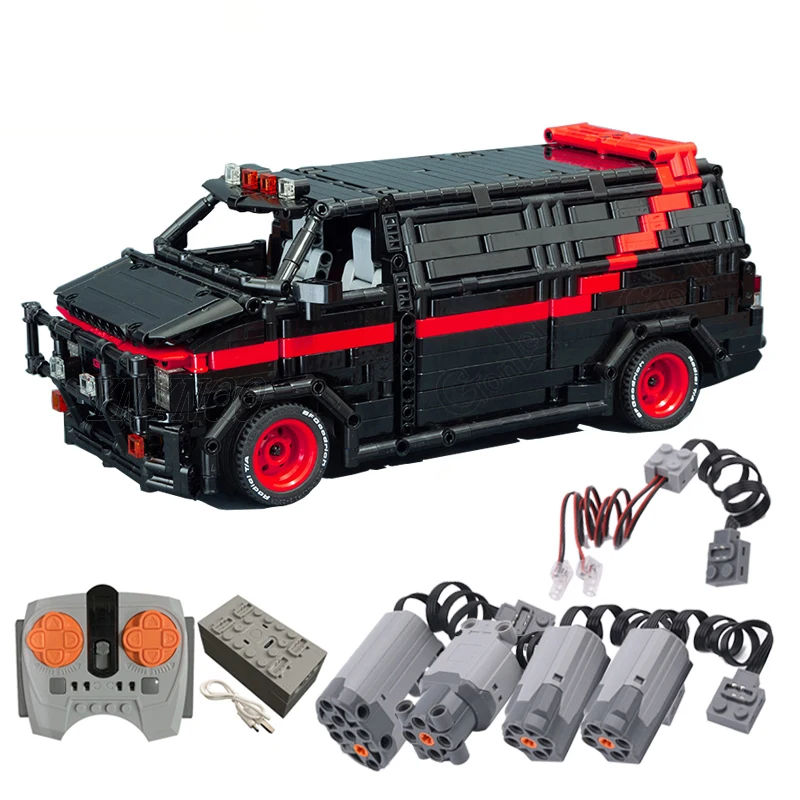 

Customed Technical Car A-Team Van SWAT Team Truck High-Tech Building Block MOC City Police Station RC Car Brick Toy For Children