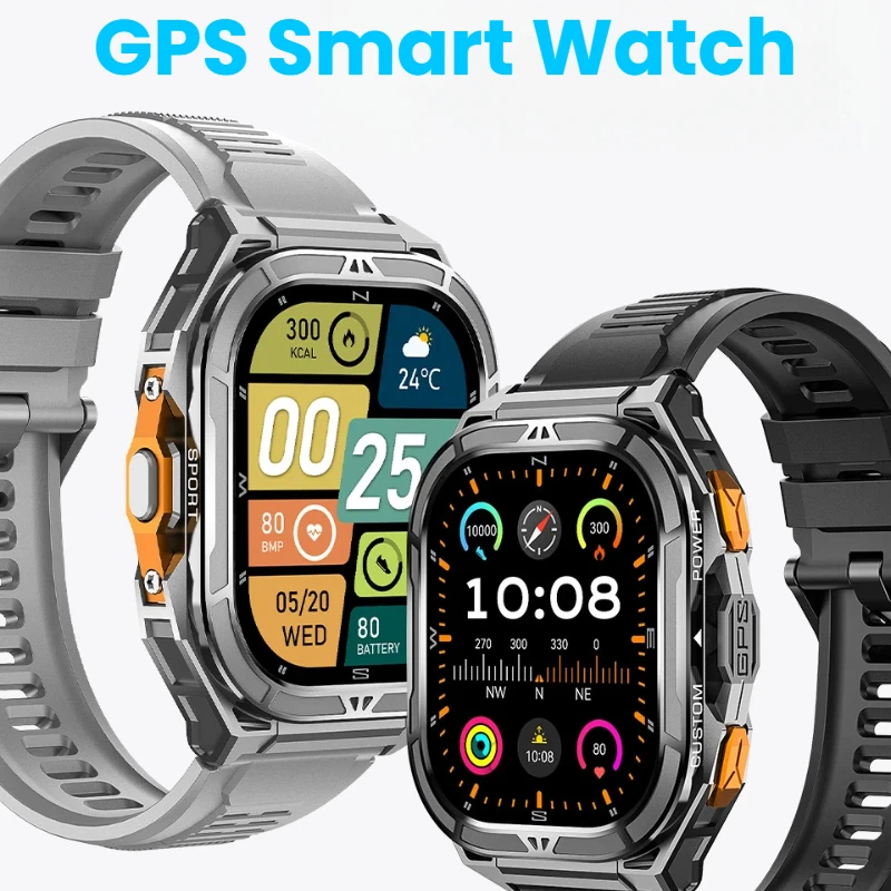 

Смарт-часы для мужчин, спортивные часы с GPS, 1,96 дюйма, AMOLED-дисплей, 5 АТМ, водонепроницаемые, металлические, в стиле милитари, с функцией сна/сердечного ритма для Android iOS