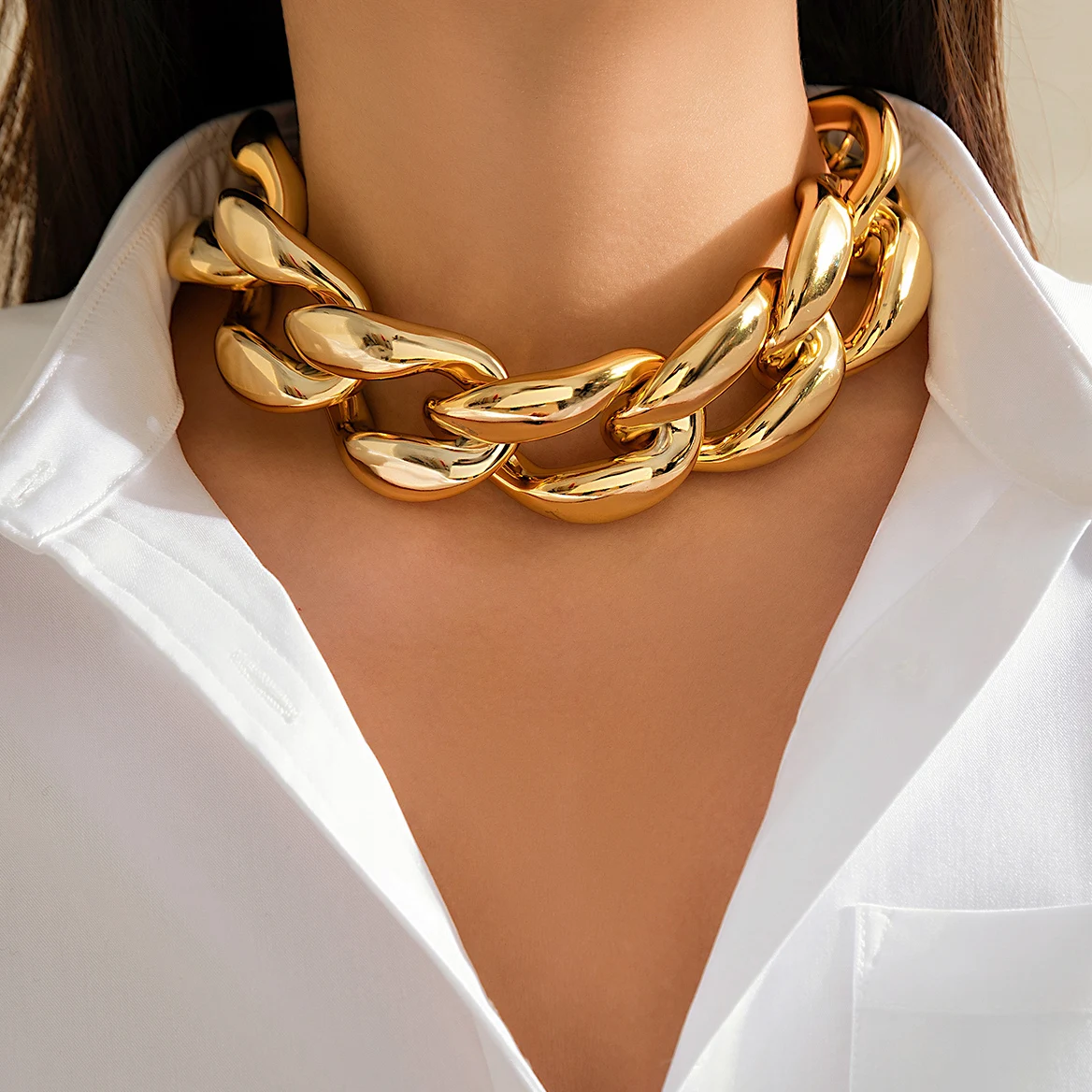 Przesadny plastikowy CCB duży masywny łańcuszek naszyjnik dla kobiet w stylu Vintage Goth skręcony zamek gruby Choker biżuteria Grunge Steampunk mężczyźni