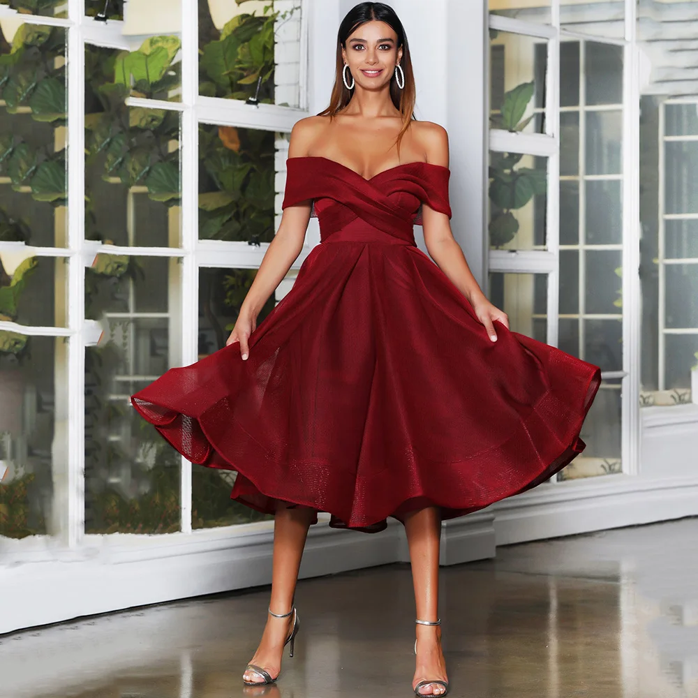 

Simple A Line Off The Shoulder Evening Dresses Swetheart Open Back Sleeveless Knee-Length Prom Party Gowns Vestidos De Noche