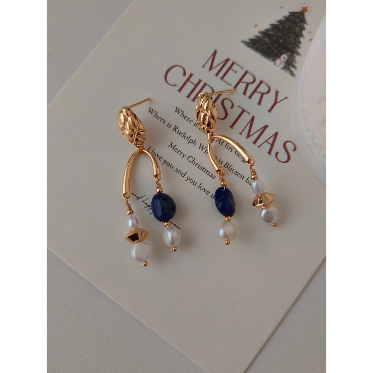 

NEW ​ Full Body S925 Pure Silver Plated With 18K Real Gold | Lapis Lazuli | Natural Freshwater Pearl Earrings 100659