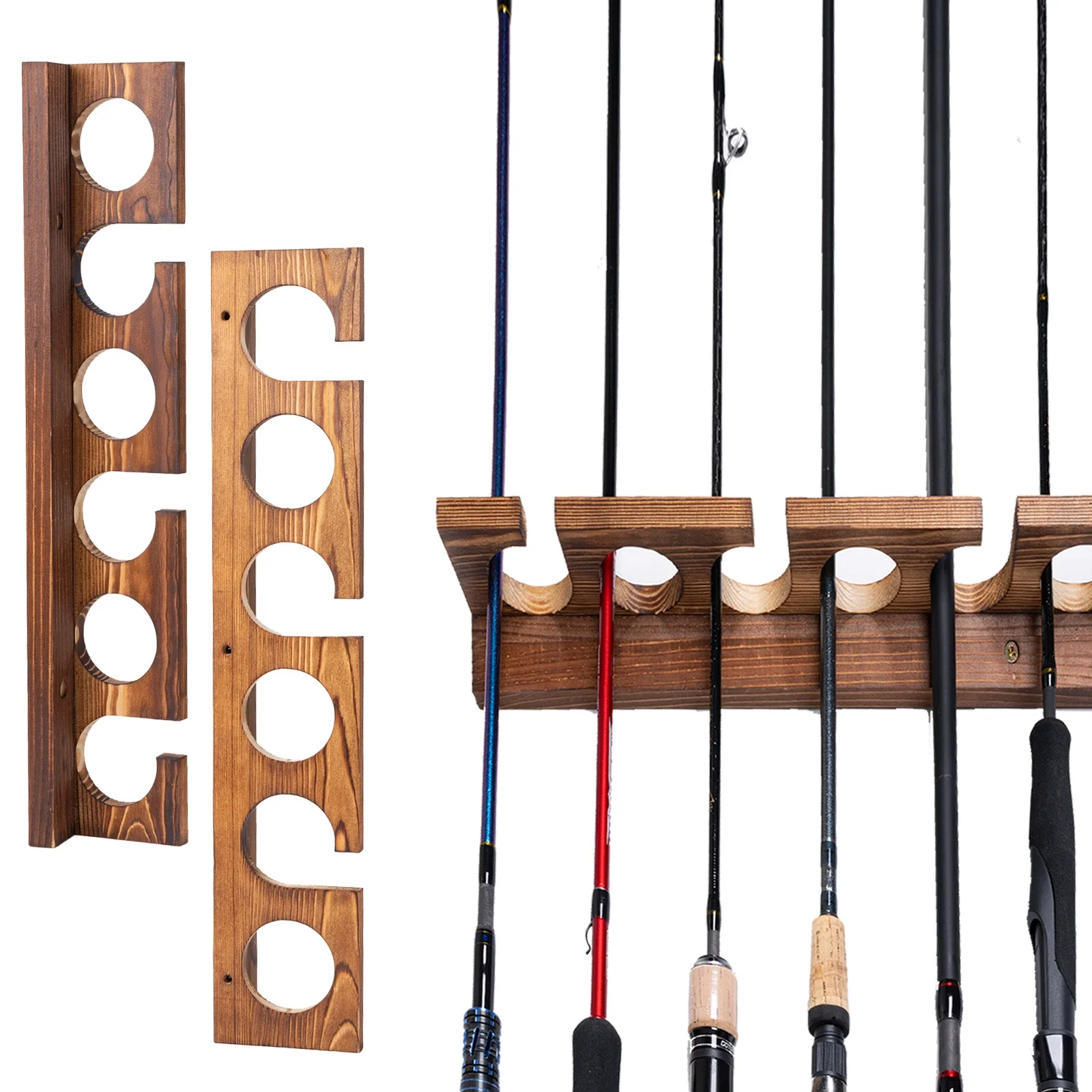 Goture Wall Mount Fishing Rod Holder Compact Wooden Easy To Assemble Fishing Rod Display Stand Detachable Fishing Rod Storage