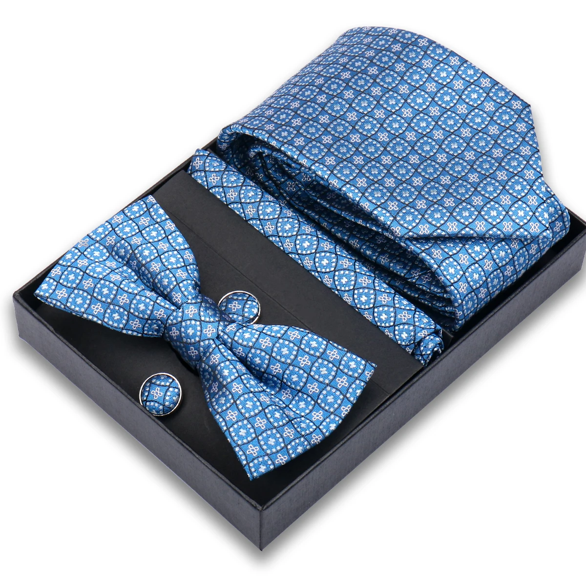 Men's Necktie Elegant suit Fashion Gifts Box Dot Paisley Striped Tie Bow Tie Handchief Cufflink 4-Piece Set Business Party