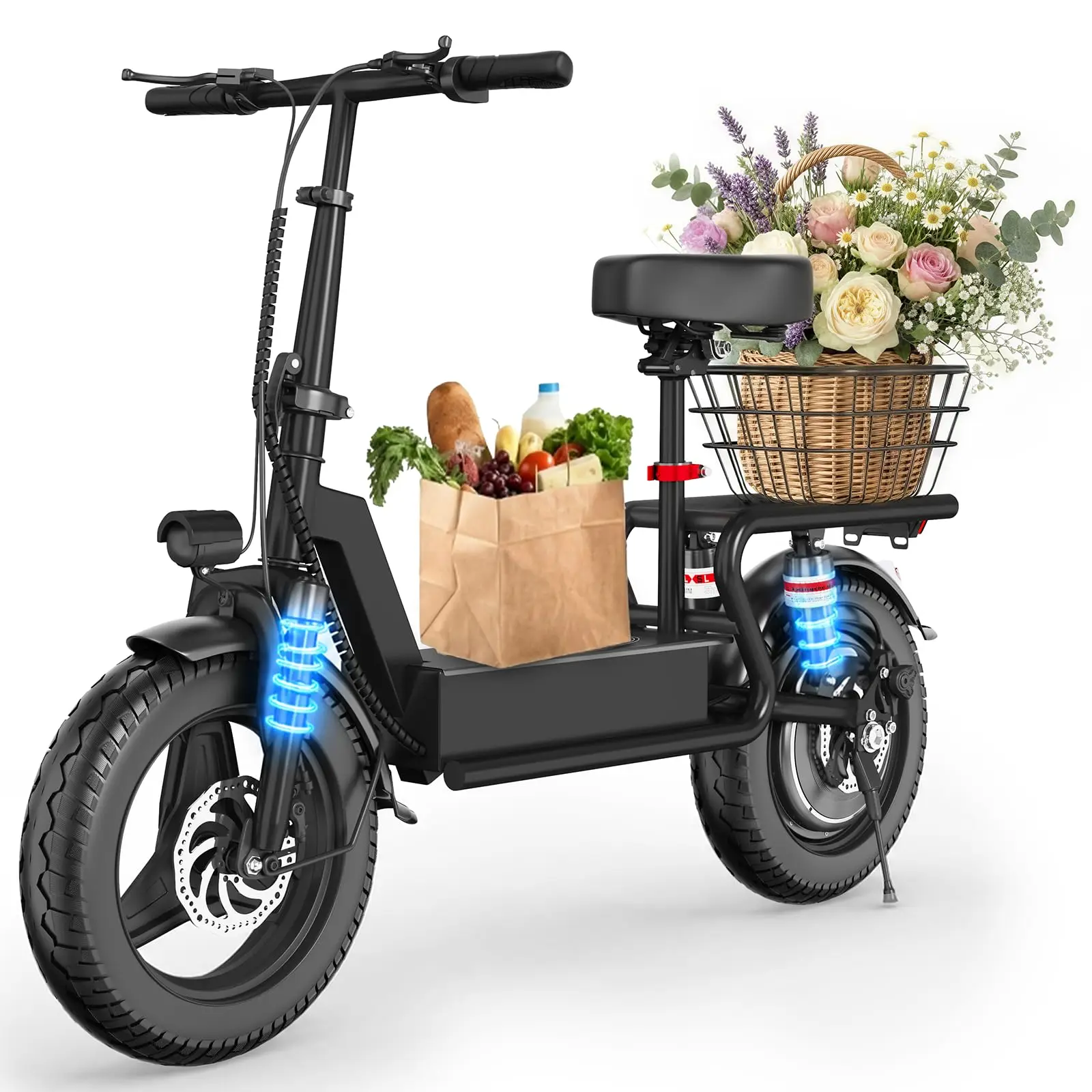 Electric Scooter with Seat for Adults, 1000W Peak Motor, Up to 25 MPH 35 Miles, Multiple Suspension, Bright Light