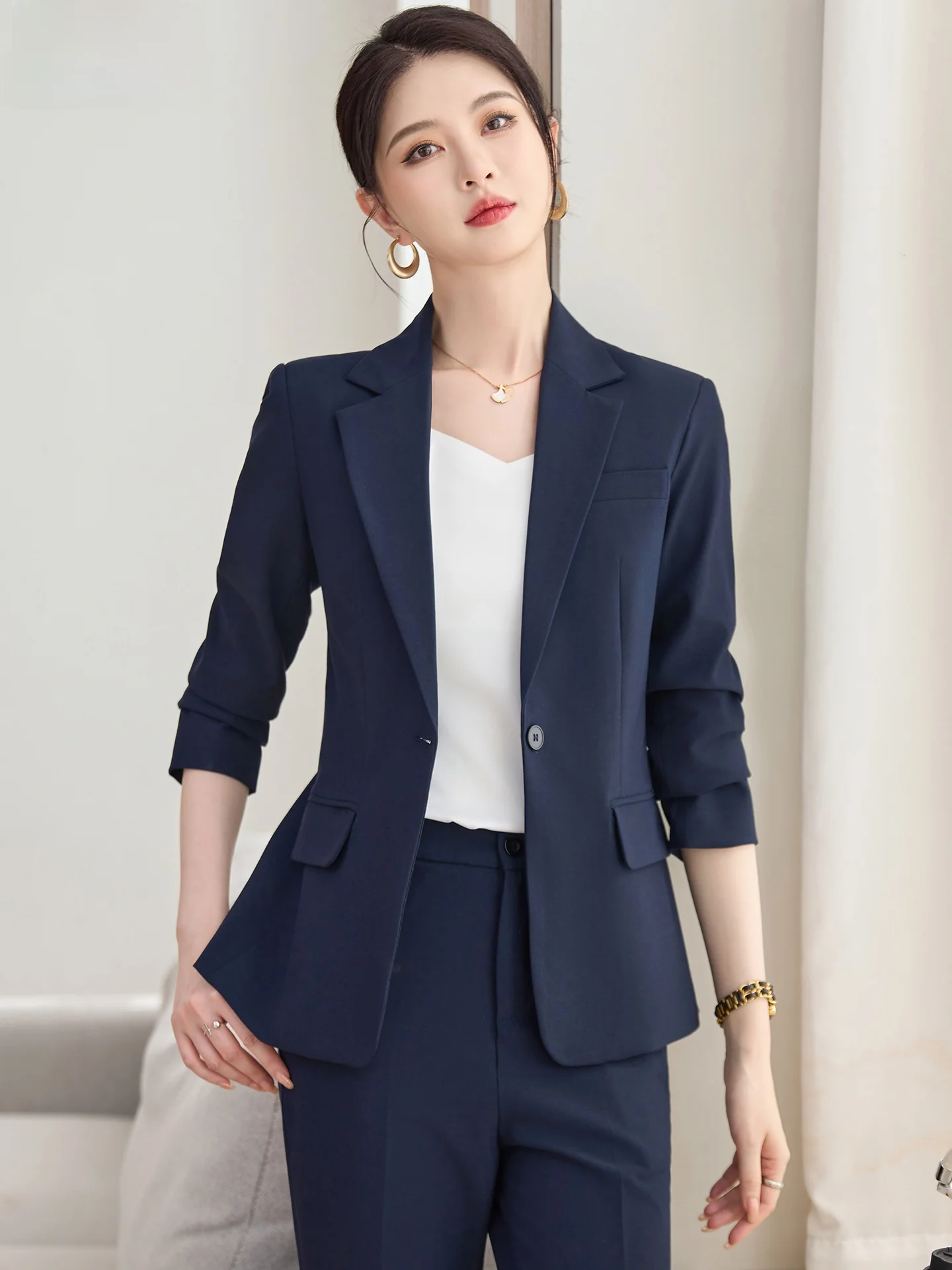 

Костюм женский кобальтово-синий, деловой, для работы, новый, весенний, для менеджера отеля, элегантный, высококачественный, в западном стиле, с жакетом