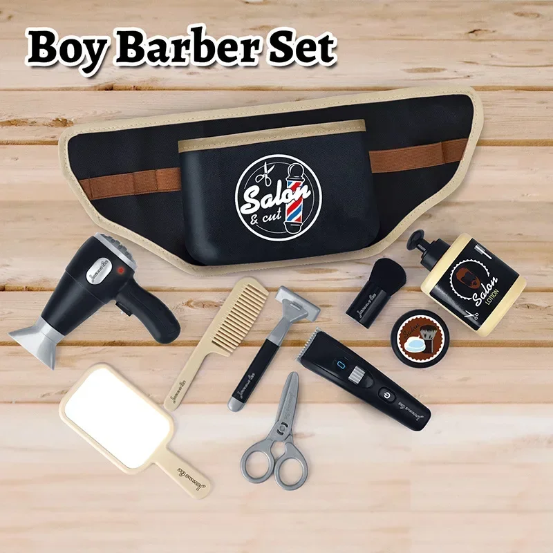 Boys Barber set Role Pretend Play Children Beauty Fashion Electric Hairdressing Cosmetics Tools Set Hair Salon Shaving Sets Toy