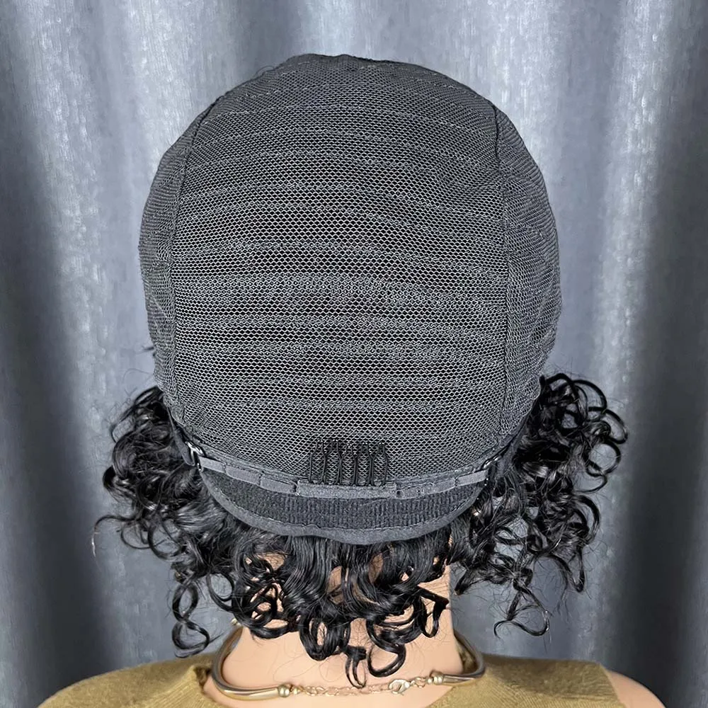 앞머리가 있는 짧은 인모 가발, 흑인 여성용 워터 웨이브 밥 가발, 레미 인모 기계 제작 곱슬머리 가발, 데일리용