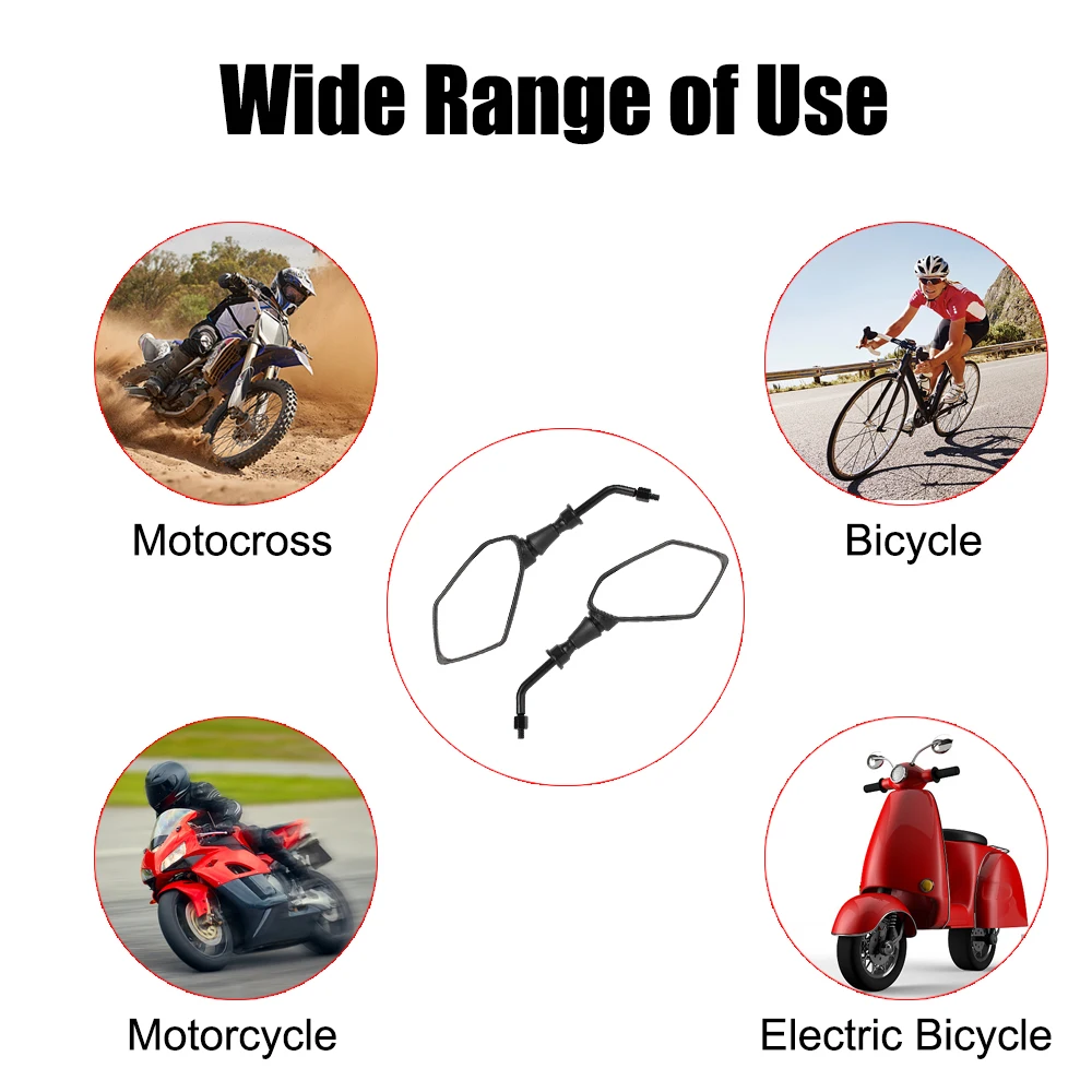 8mm 10mm Back Side Convex Mirror Handle Bar End Side Rearview Mirrors for Scooter E-Bike Motocycle 1 Pair Motorcycle Mirror