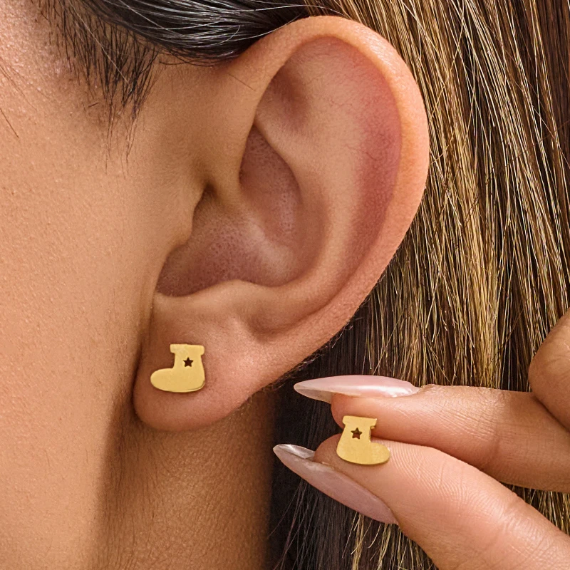 Fashion Stainless Steel Piercing Stud Earrings for Women Cartoon Christmas Boots Small Earings Girls Cartilage Ear Studs Gifts