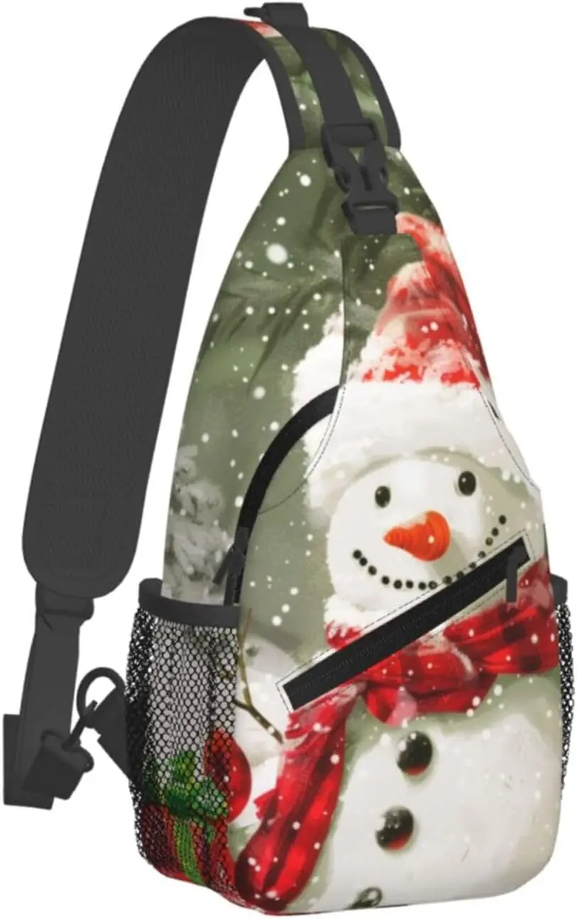 Merry Christmas With Happy Snowman Printed Messenger Shoulder Bag for Women Men Sports Festival Casual Sling Backpack Chest Bag