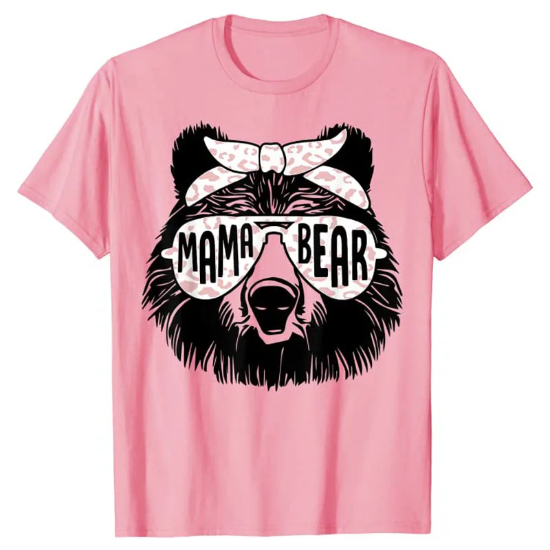 T-Shirt manches courtes pour maman et maman, mignon, graphique, visage d'ours, lunettes de soleil, mère maman, maman, fête des mères, Tee Tops, vêtements esthétiques