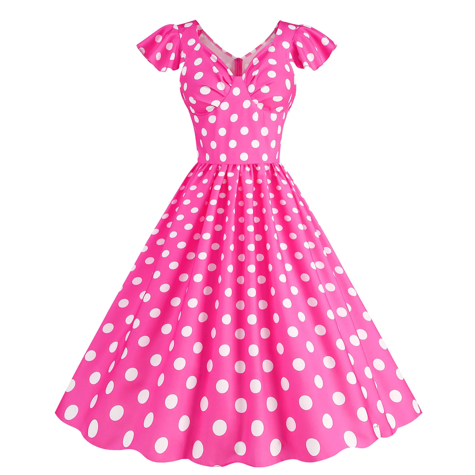 Women Vintage Party Dress Short Sleeve Barbiee Plaid Dresses Polka Dot Robe 1950s Evening Party Prom Dress Women Swing Dresses