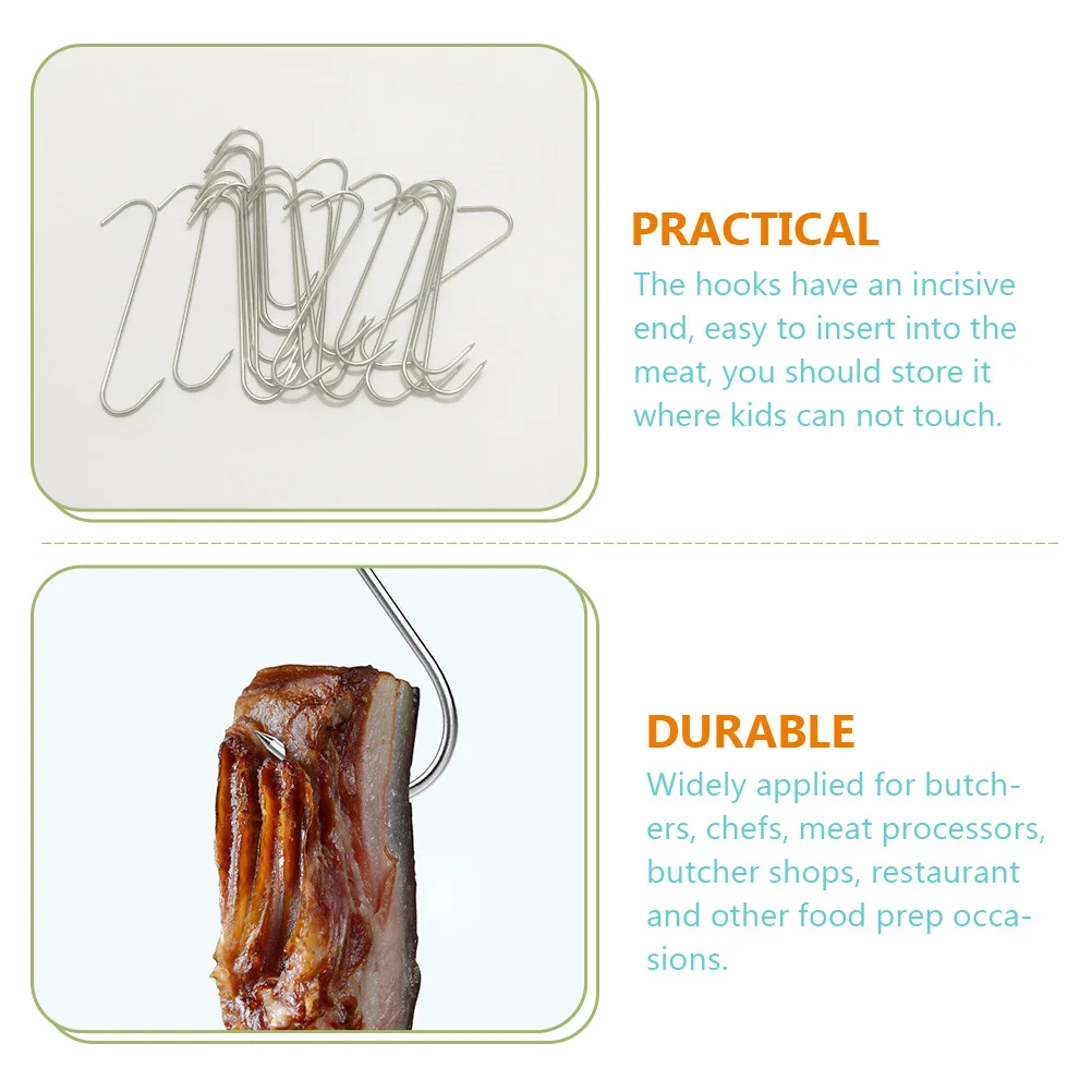 

10Pcs Stainless Steel Meat Hooks Sharp Design for Hanging Processing Butchering Bbq Smoker Grill Beef Home Kitchen