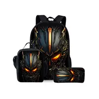 Mochilas Escolares de Tres Piezas con Estampado de Robots Mecánicos para Niños y Niñas, el Mejor Regalo, Diseño Plano 2D de Dibujos Animados