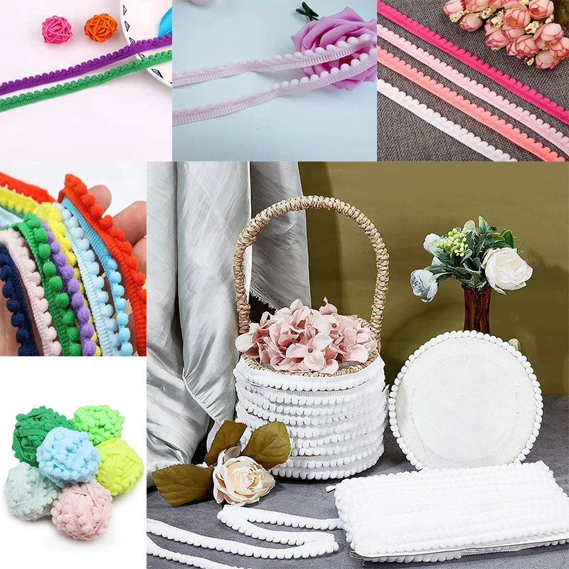 10/5Yards Pom Poms Trim Ball Lace Ribbon 11 mm Pompom Fringe Ribbon Sewing Lace Kintted Fabric Handmade Craft Decoration