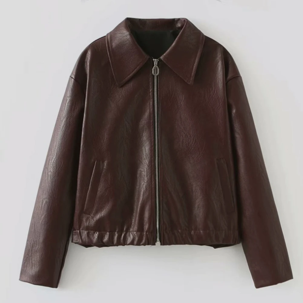 Women Casual Outerwear Jacket with Long Sleeve Thick Lapel and Zipper for Autumn Winter Streetwear Ladies Tops Daily Wear